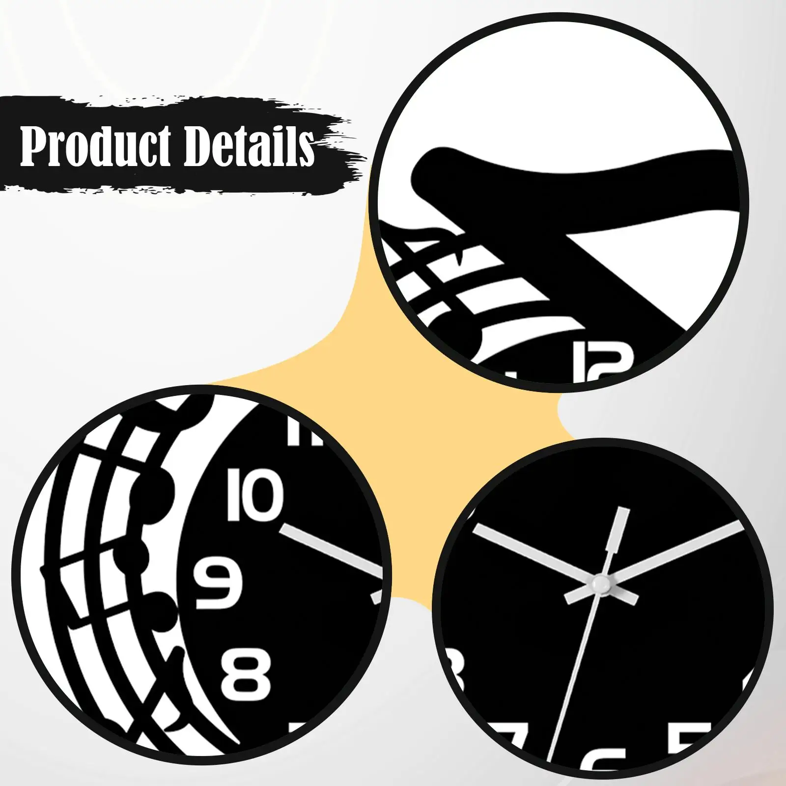 Modern Musical Note Wall Clock Silent Non Ticking Decor for Living Room Bedroom Kitchen Lovers