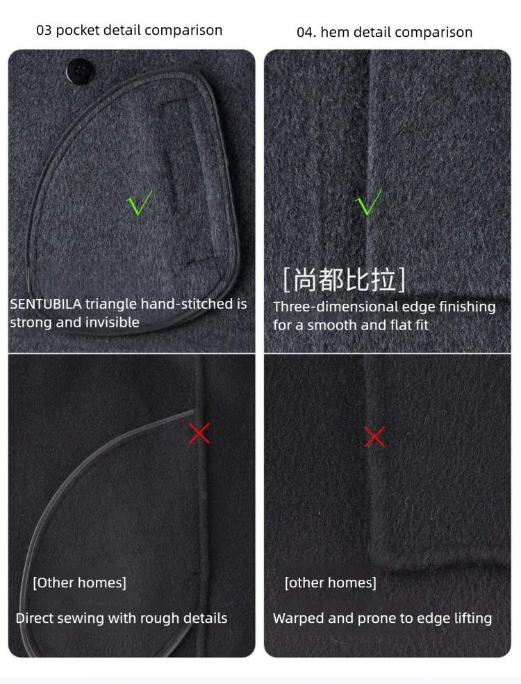 SENTUBILA Damen-Wollmäntel 2026 Wintermode Doppelreihige Jacken mit Taschen, Lose Sitzende Wollmäntel für Damen W54OA8787 – Detail 14