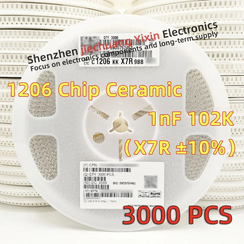 Chip Ceramic Capacitor 1206 1NF 102K 1000V 2000V 1KV 2KV 10% accuracy X7R material 3216 Capacitance 3000pcs
