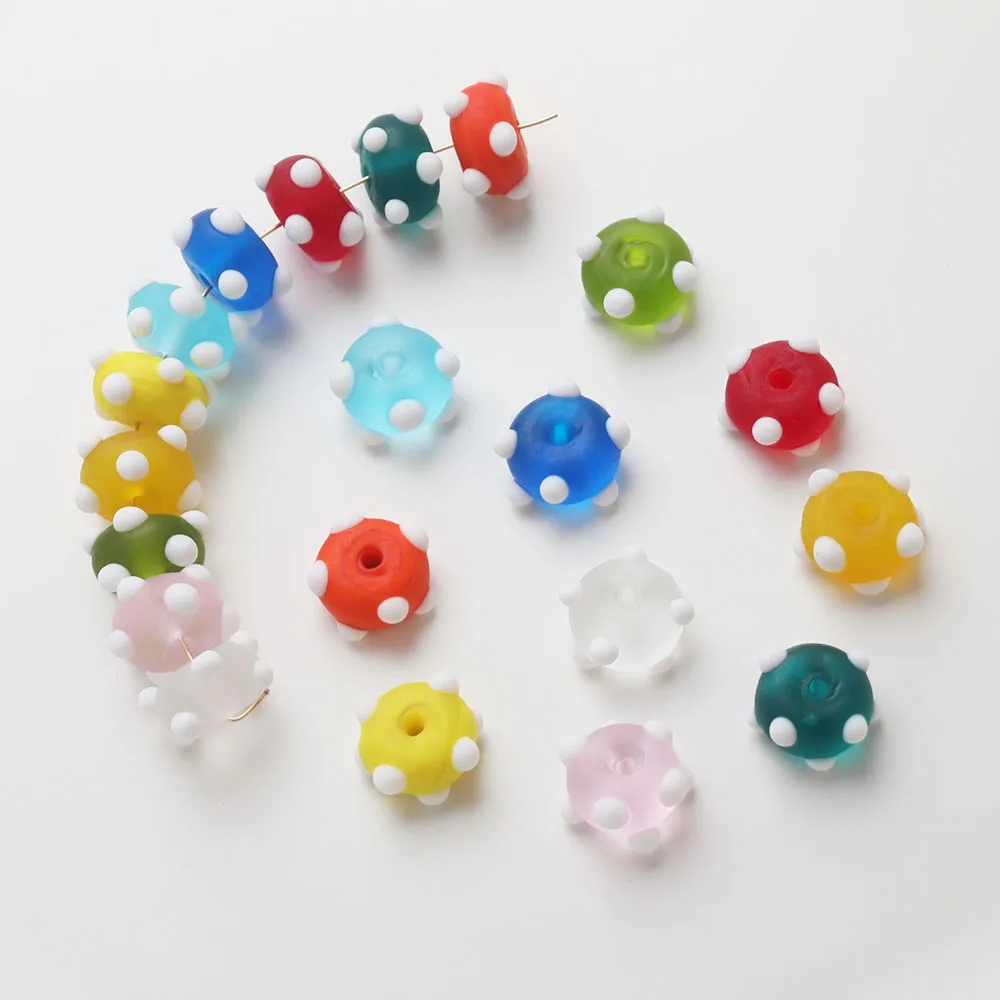 4PCS Matte Flat Round Glass Beads With Dots Spacer Necklace Bracelet Handmade Material Accessories Jewelry DIY Making Supplies