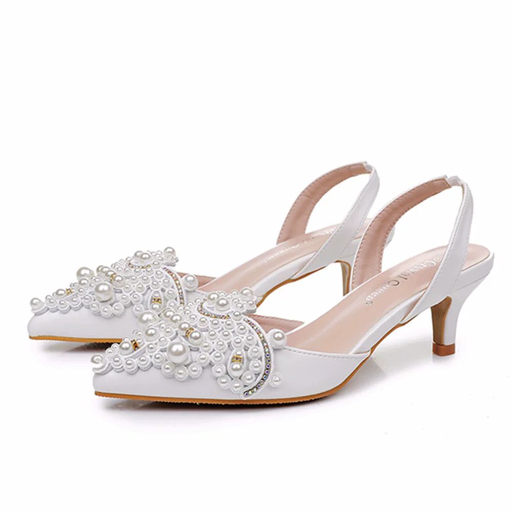 

Summer new white pearl rhinestone buckle low-heeled wedding shoes banquet large size small size thin high-heeled women's sandals