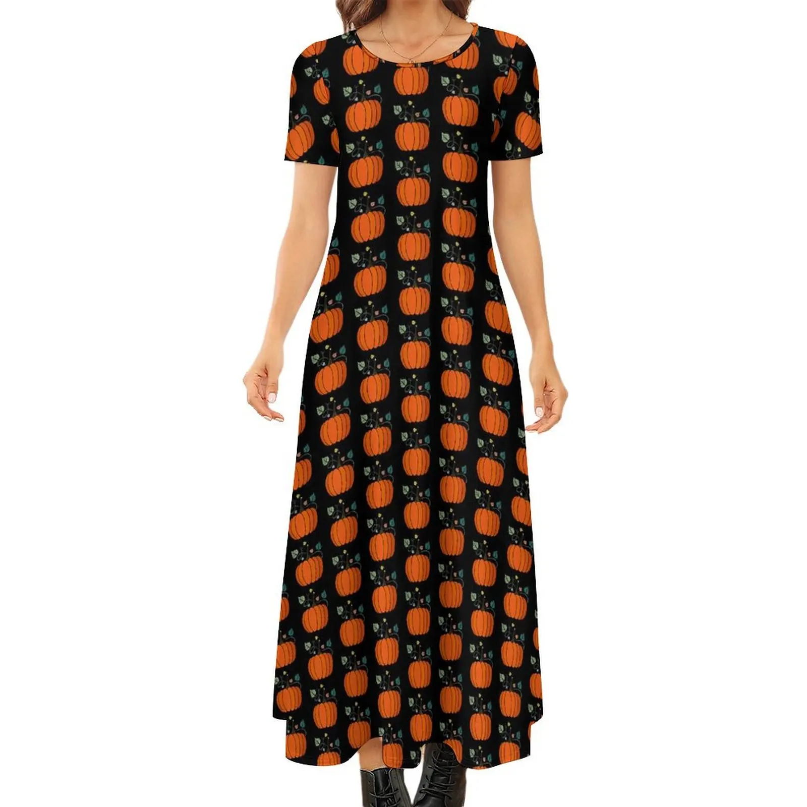 

Halloween Pumpkin Dress Vegetable Print Streetwear Bohemia Long Dresses Women Modern Maxi Dress Gift Idea