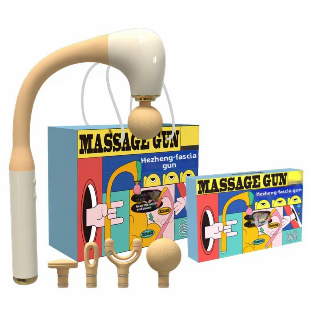 Portable U-Shaped Massage Gun, Deep Tissue Myofascial, 4 Heads, 2000mAh Battery, 4-6H Runtime, Brushless Motor, Extended Handle