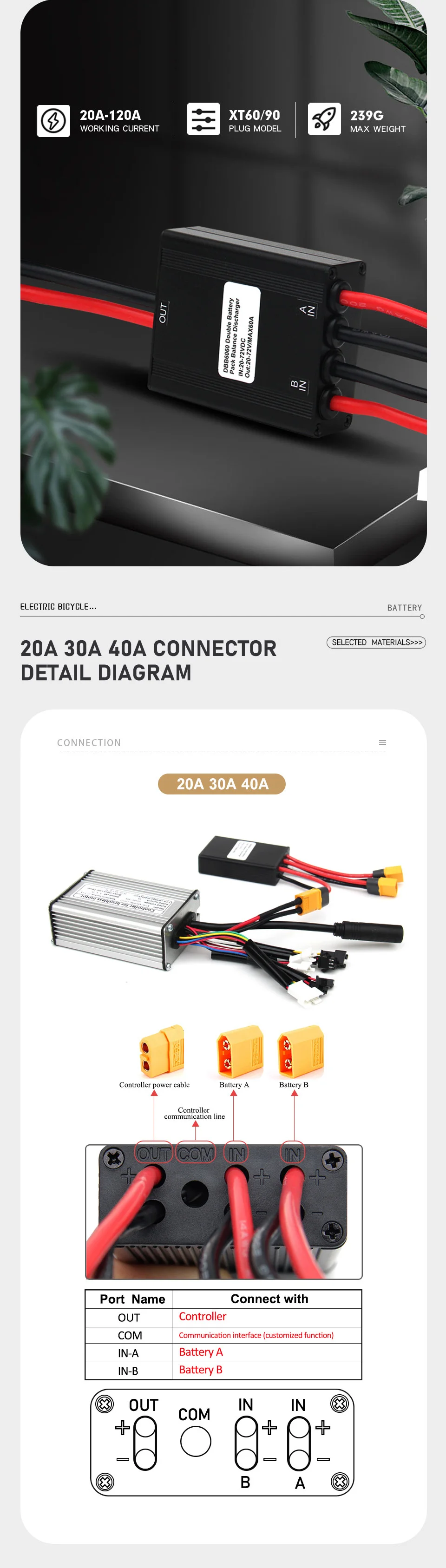 E-Bike Doppelbatterie-Entladungskonverter-Schalter Dual-Batterie-Parallelmodul 20A 30A 40A 60A 80A 100A 120A Batteriemodul – Detail 3