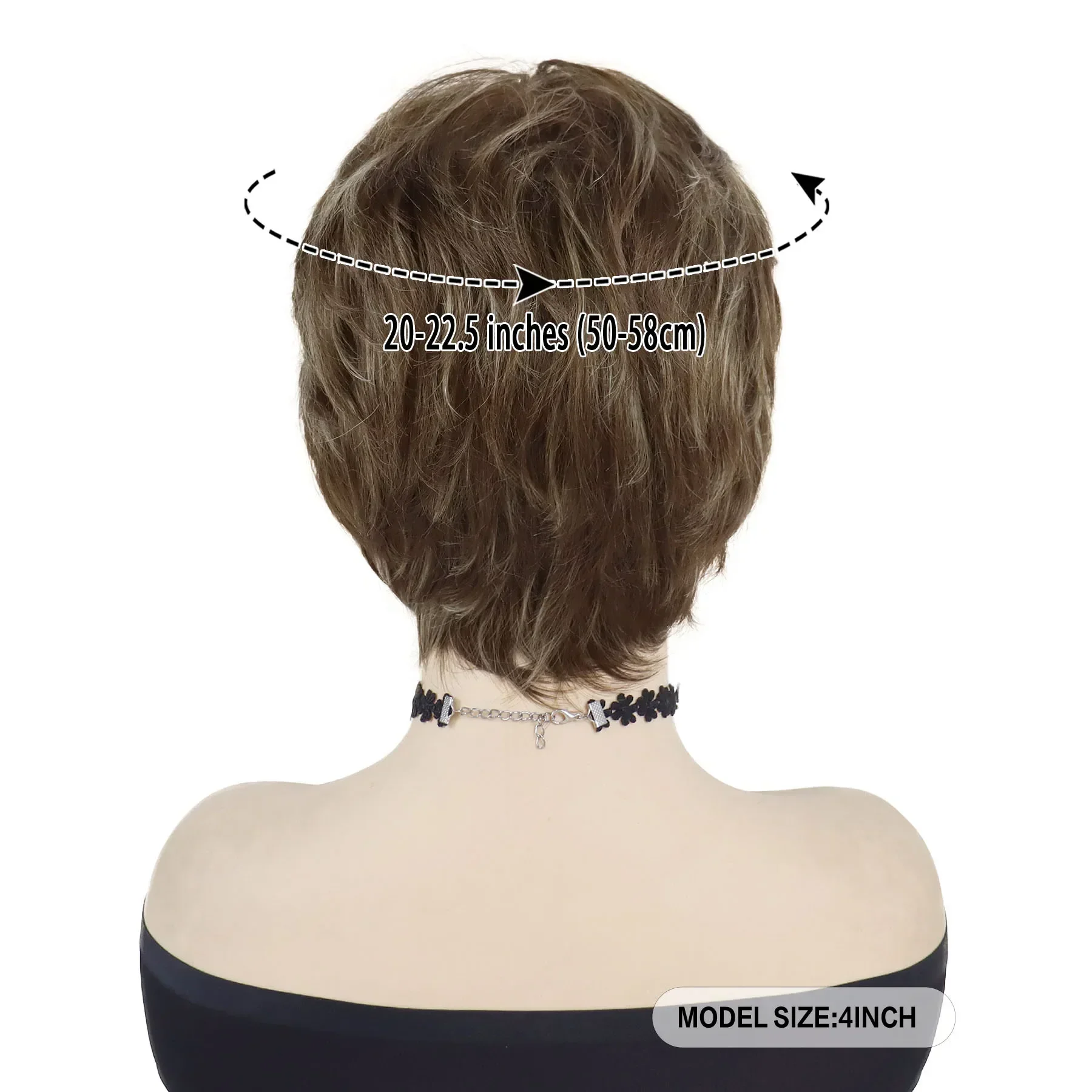 Short Brown Wigs for Men Synthetic Brown Mixed Blonde Highlight Short Wig with Bangs Natural Hairstyles Straight Cuts Mom Wigs