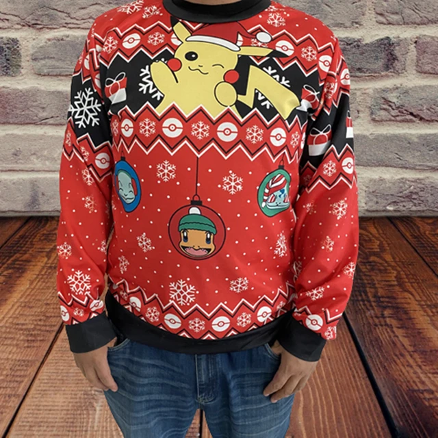 Pokemon Anime Christmas Pikachu Sweater Charmander Bulbasaur Squirtle Couple Warm Long sleeved Tops Christmas Gift for Children AliExpress