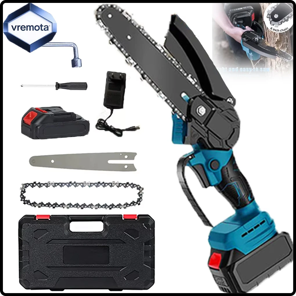 Vremota 6 pouces scie à chaîne sans fil scie électrique à main jardin bûche tronçonneuse bois coupe outil électrique pour Makita 21V batterie broche