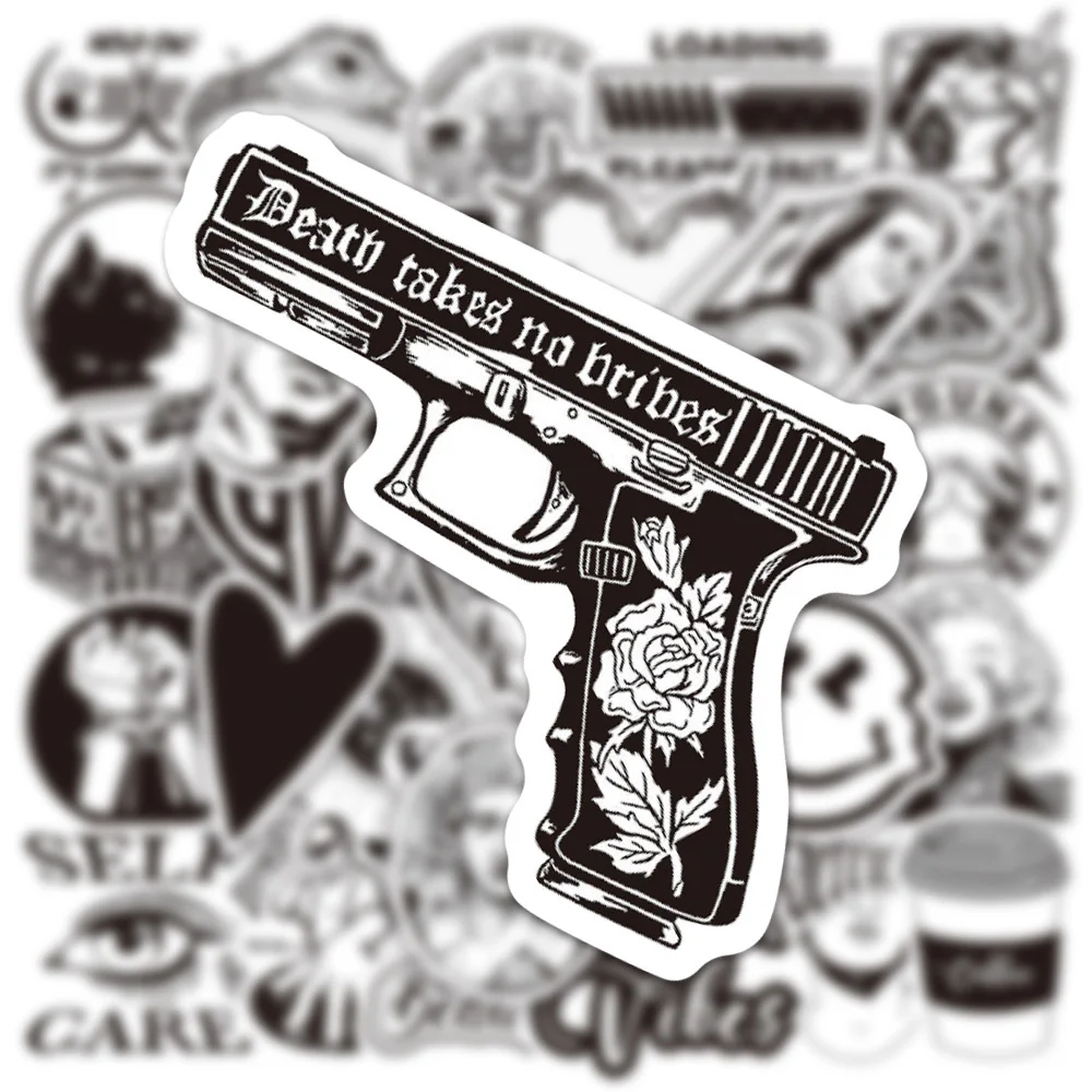 10/30/50PCS Graffiti Black and White Art Styling Stickers Laptop Luggage Phone Case Guitar Fridge Car Motorcycle Cool Ins Decals