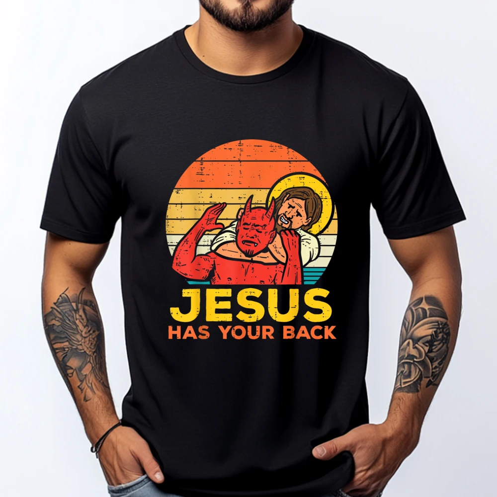 

Jesus Has Your Back Jiu Jitsu Retro Christian Men Women Kids Camisetas T Shirt England Style