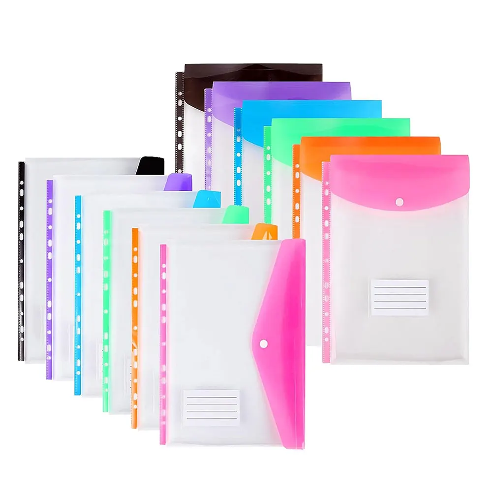 12pcs A4 Binder File Pockets, 6 Vertical + 6 Horizontal Clear File Bags with Snap Closure & Label Holder for 2/3/4-Ring Binders