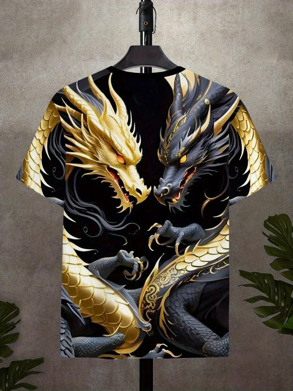 Sommer Neu Leistungsstarkes Schwarzgold Doppeldrachen Herren T-Shirt 3D-Druck Hip-Hop Lässig Atmungsaktiv Schnelltrocknend Outdoor Sport Mode Oberteil – Detail 3