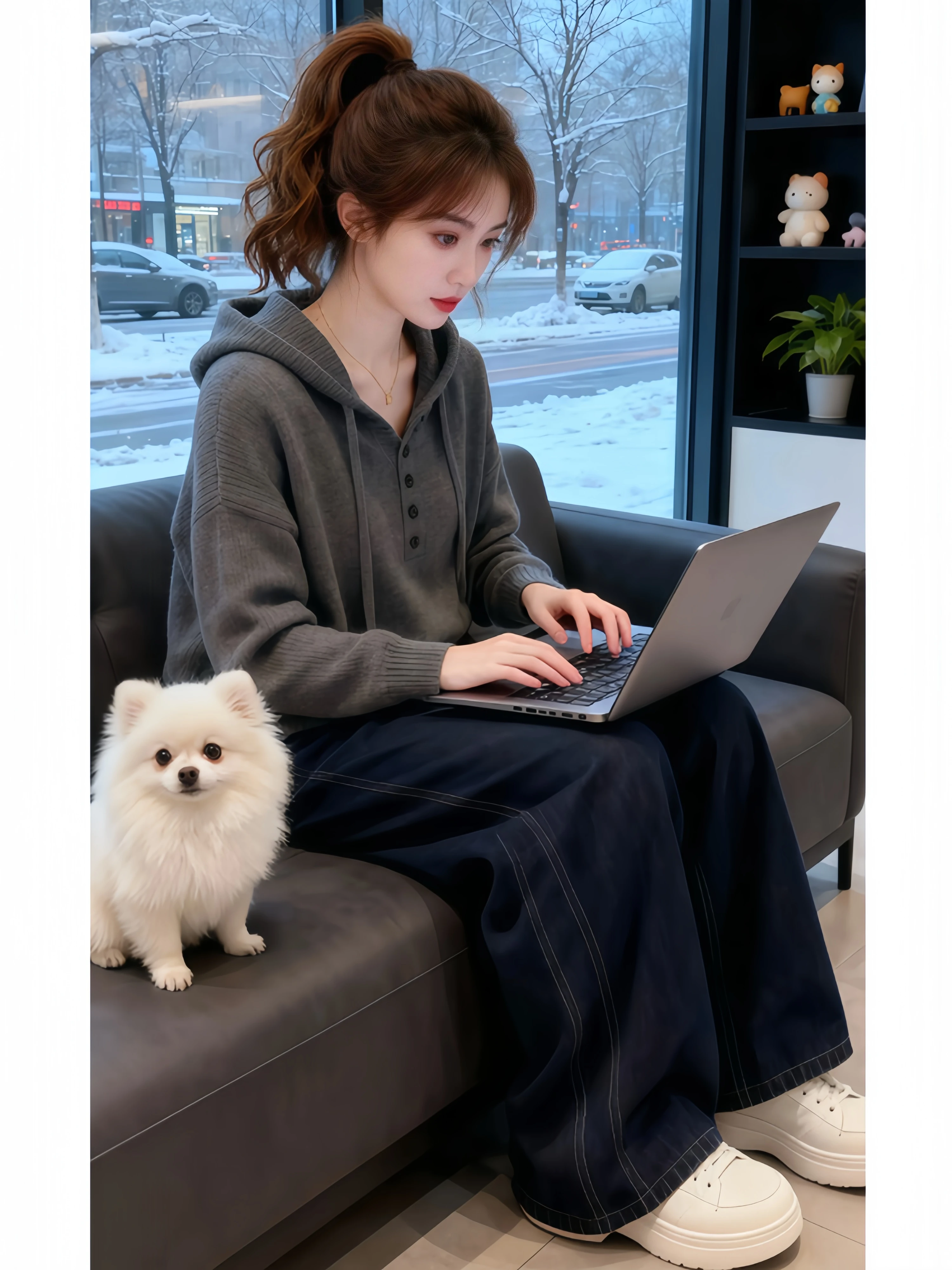 Gray Long Sleeve Hooded Knitwear Women's Commute Slimming Inner Wear Top Drawstring Casual Fit Medium Softness Daily Home Wear