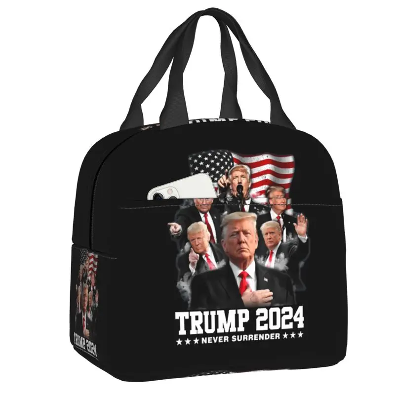 

Cusstom Never Surrender Trump Insulated Lunch Bag Waterproof Cooler Thermal Lunch Box For Women Kids Food Container Tote Bags