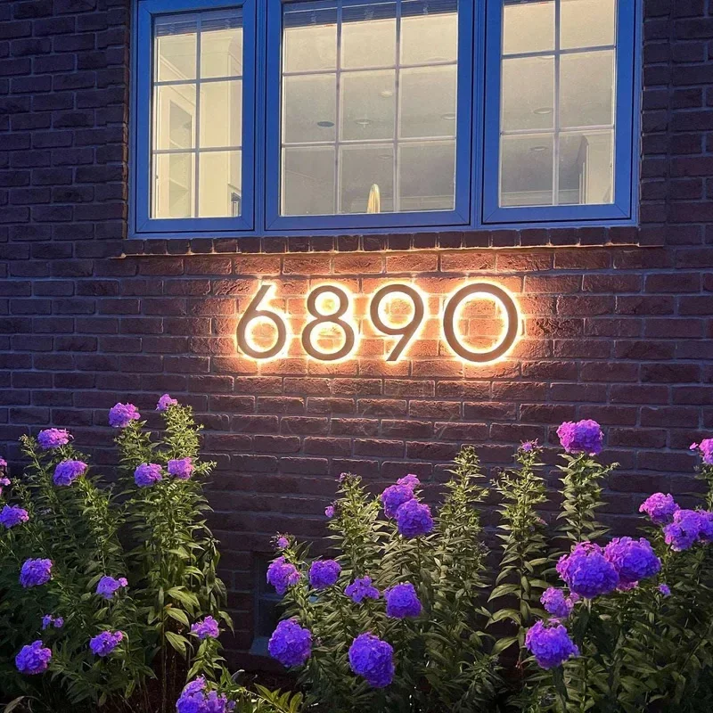 Luz LED personalizada para números de casa, carteles de letras iluminados de acero inoxidable 3D para exteriores, placa de dirección del alfabeto, placa para puerta de casa, resistente al agua