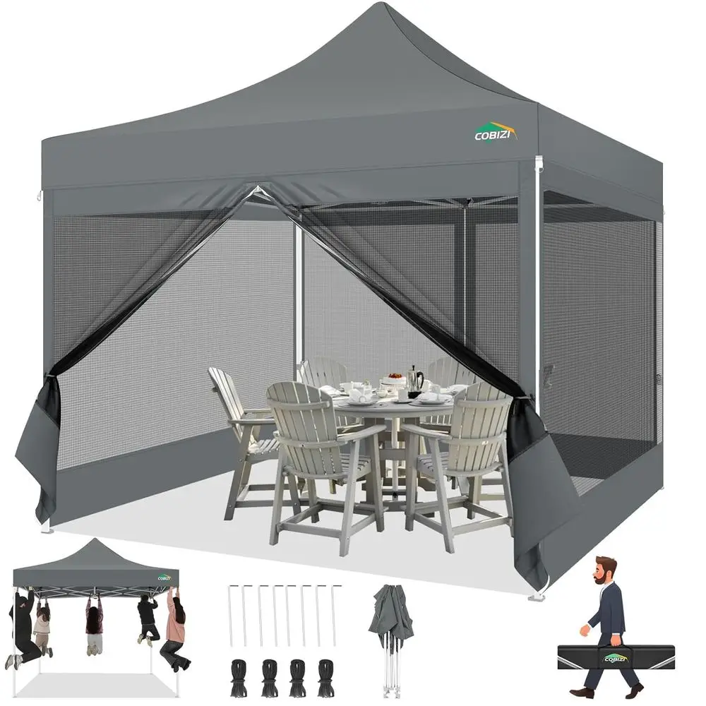

Portable 10x10 Heavy-Duty Outdoor Tent with 4 Sidewalls, Mosquito Netting, and Carry Bag, Ideal for Camping, Parties, and Weddin