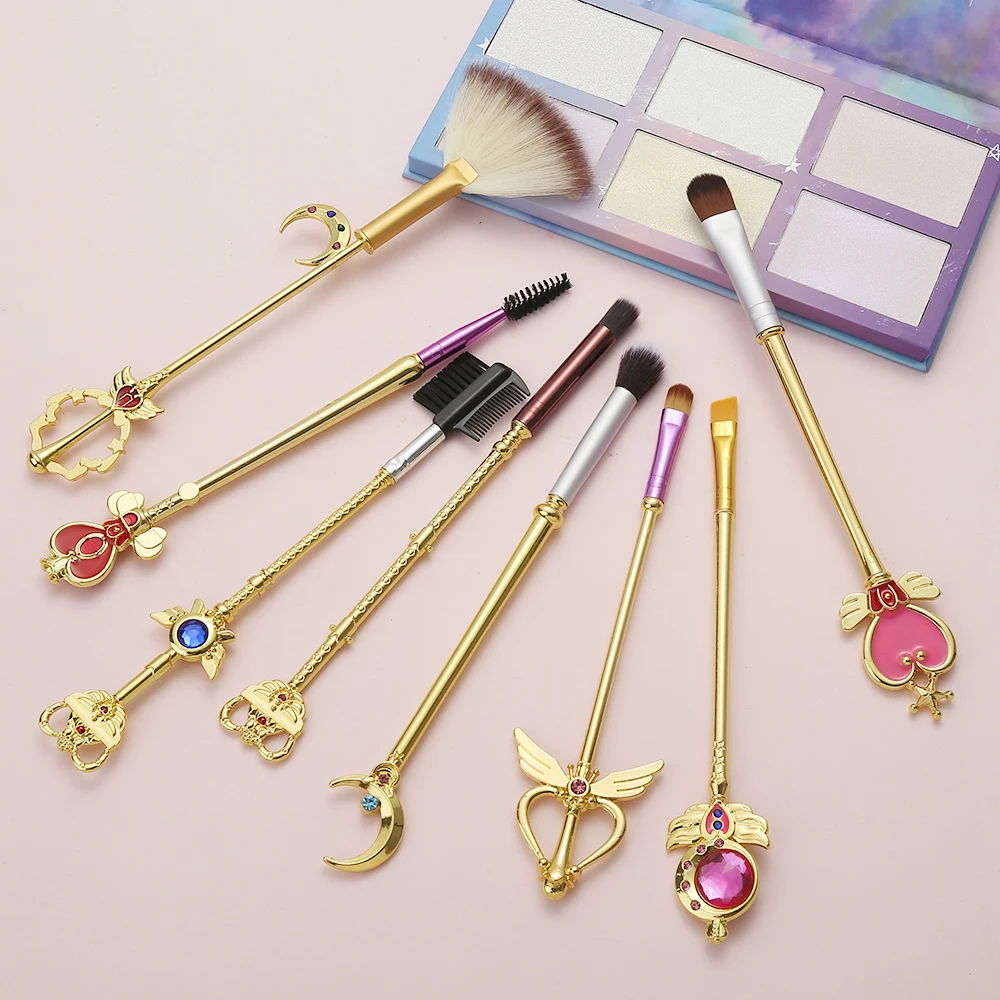 8pcs/set Makeup Brushes Set Cartoon Sailor Moon Anime Cosplay Magic Wand Prop Accessories Lip Blush Eyeshadow Women Make Up