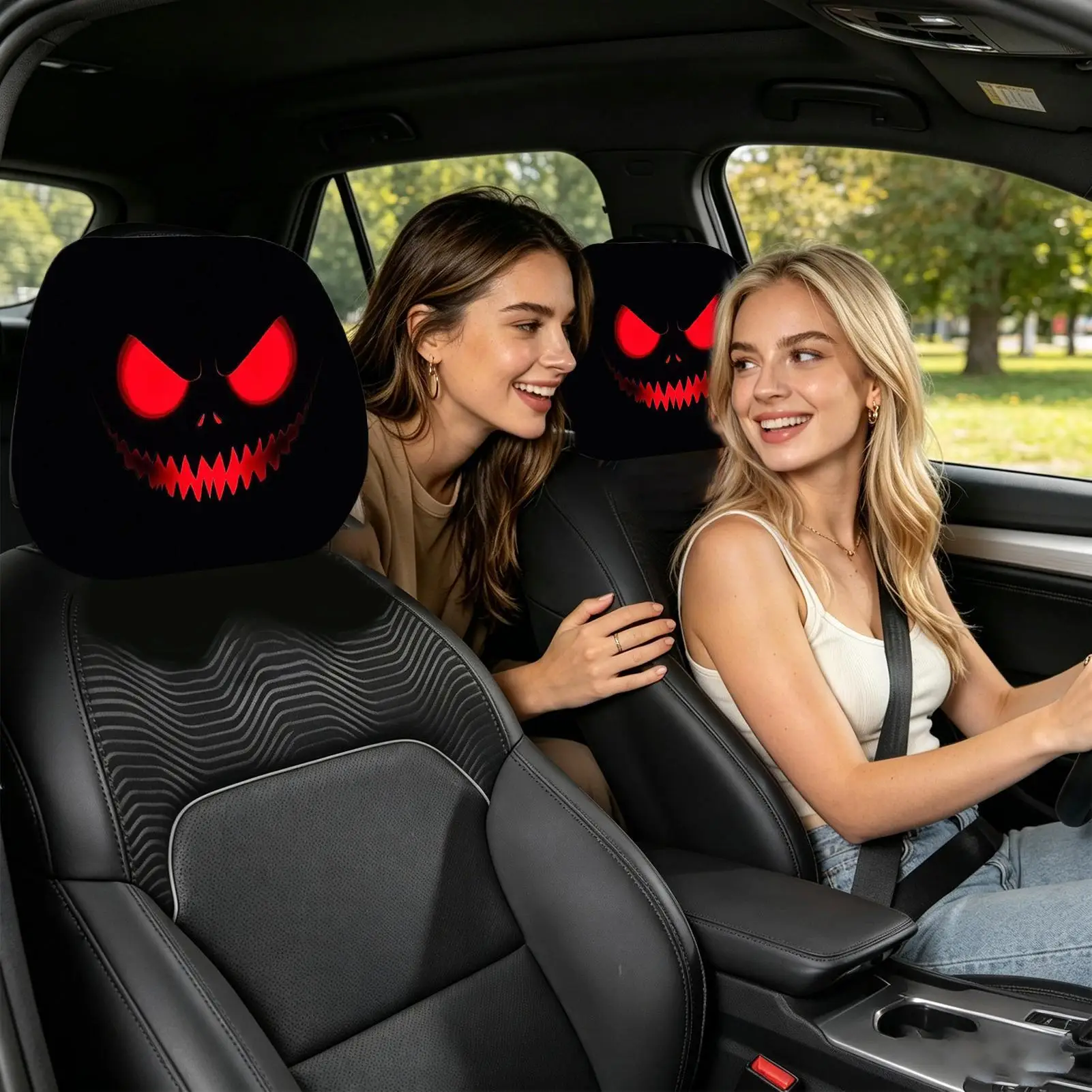 Scary Headrest Covers For Cars Stretchy Horror Washable Interior Seat Protector Horror Car Headrest Cover For RV Trailer Tractor