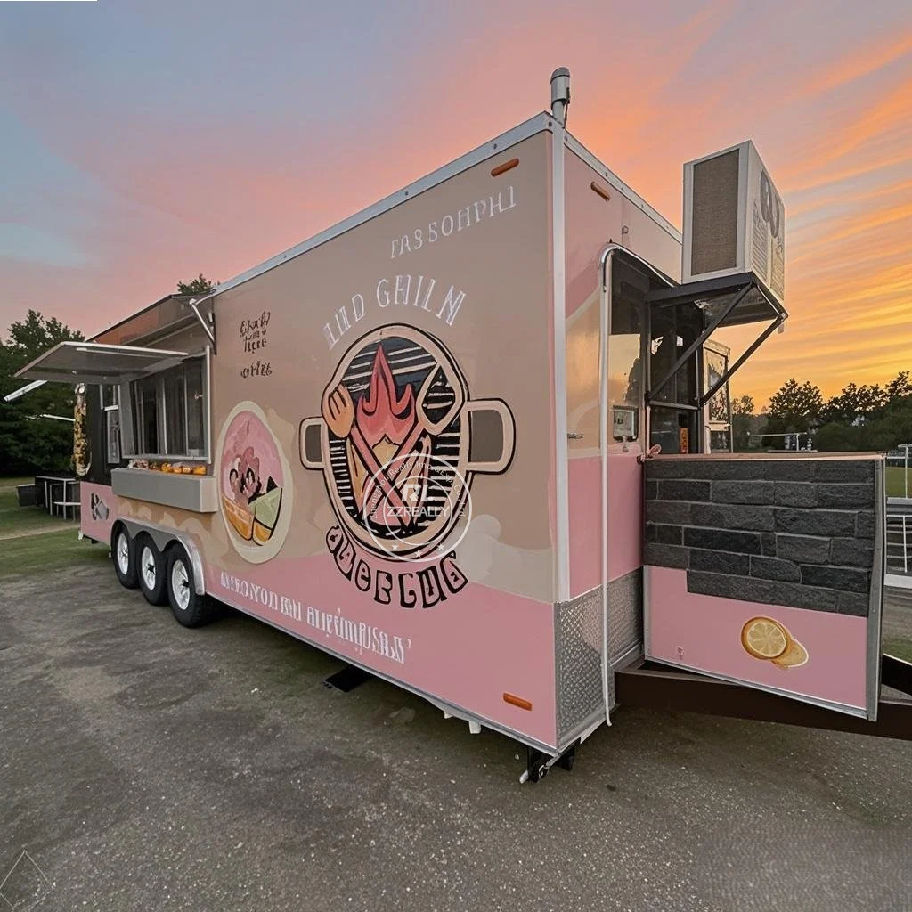 

Street Food Truck Fully Equipped Ice Cream Cart Coffee Kiosk Mobile Kitchen Concession Fast Food Trailer For Sale