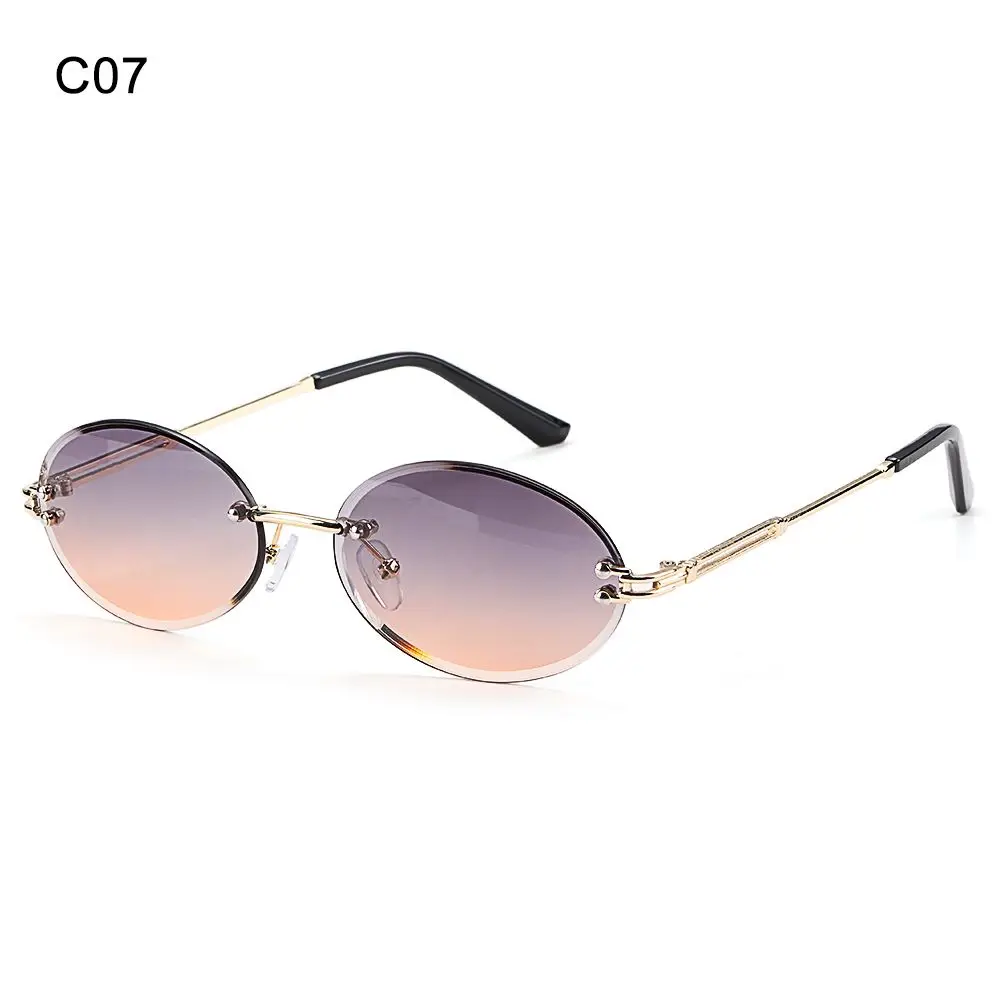 

Sunglasses for Women Tinted Eyewear Rimless Vintage Sunglasses Shades Oval Sunglasses Diamond Cutting Lens