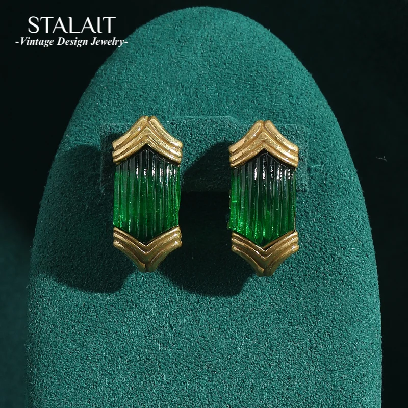 

Vintage Jewelry Green Luxury Statement Earrings Big Rainbow Pattern Charm Gold Color Woman Accessories Antique Style 2025 New