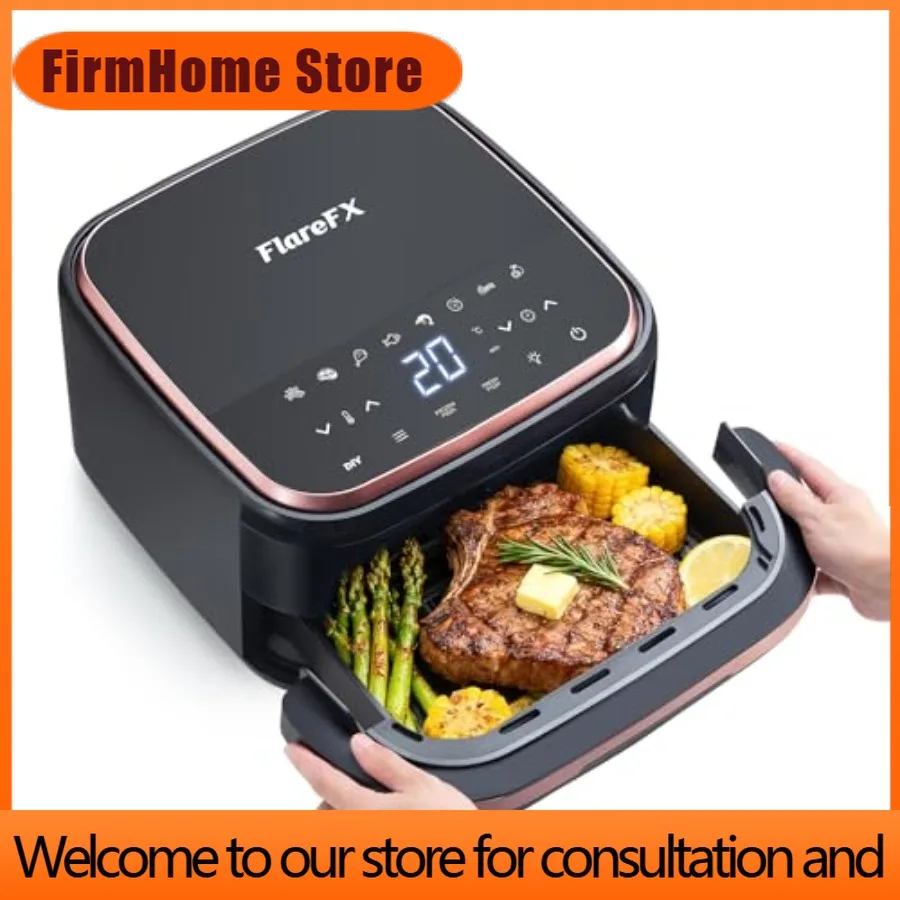 FirmHome Store4.5QT Air Fryer Pizza Oven With 11 Presets Dual Heating 360 Airflow Nonstick Interior Viewing Window Touch Display