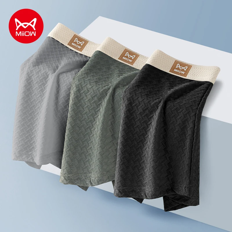 

MiiOW 3 шт. мужские трусы-боксеры из ледяного шелка 10A, антибактериальные, летние, освежающие, спортивные, мужское нижнее белье