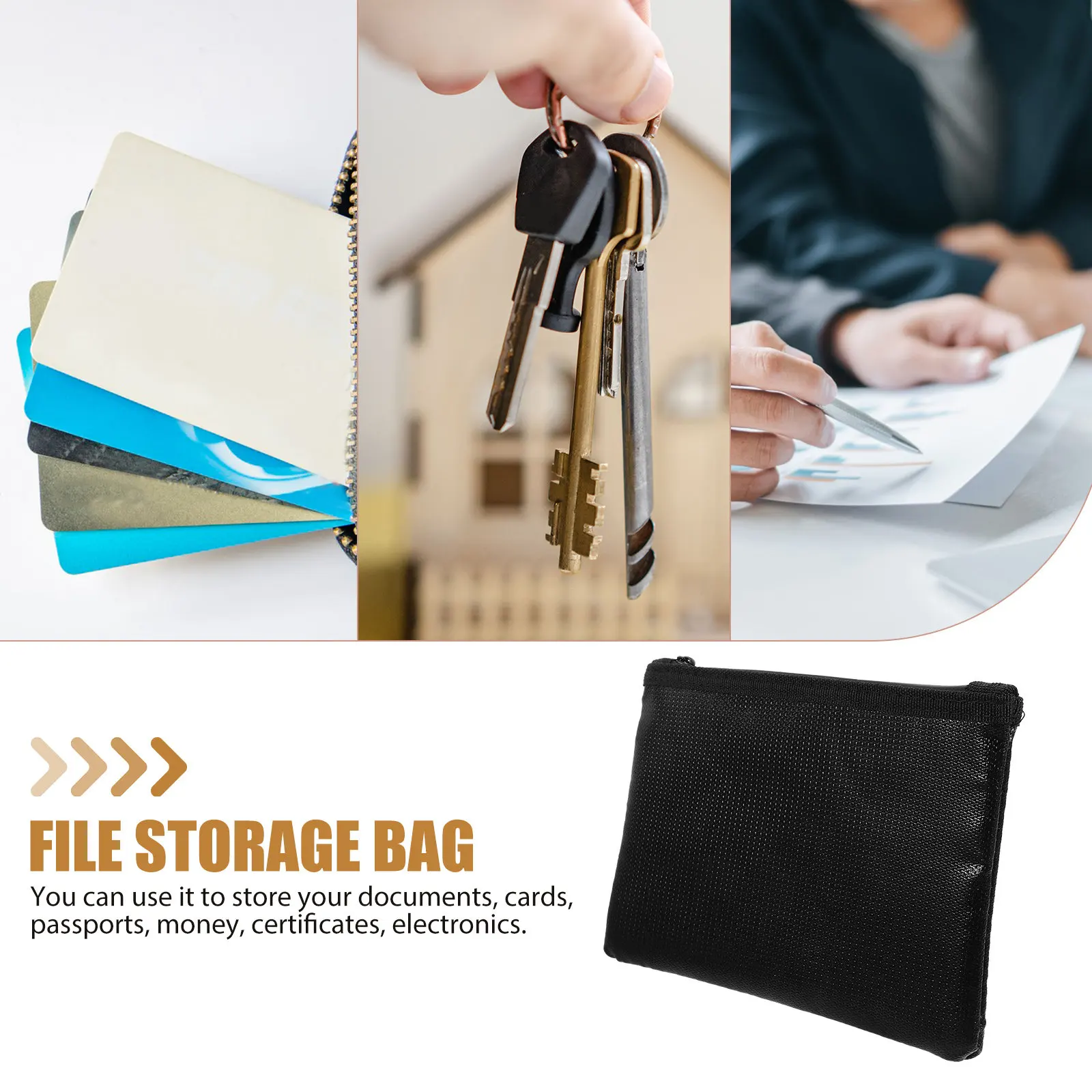 Fireproof Document Bag Multi Purpose Zipper File Pouch Wear Resistant Fiberglass Silicone Material Office School Travel Document