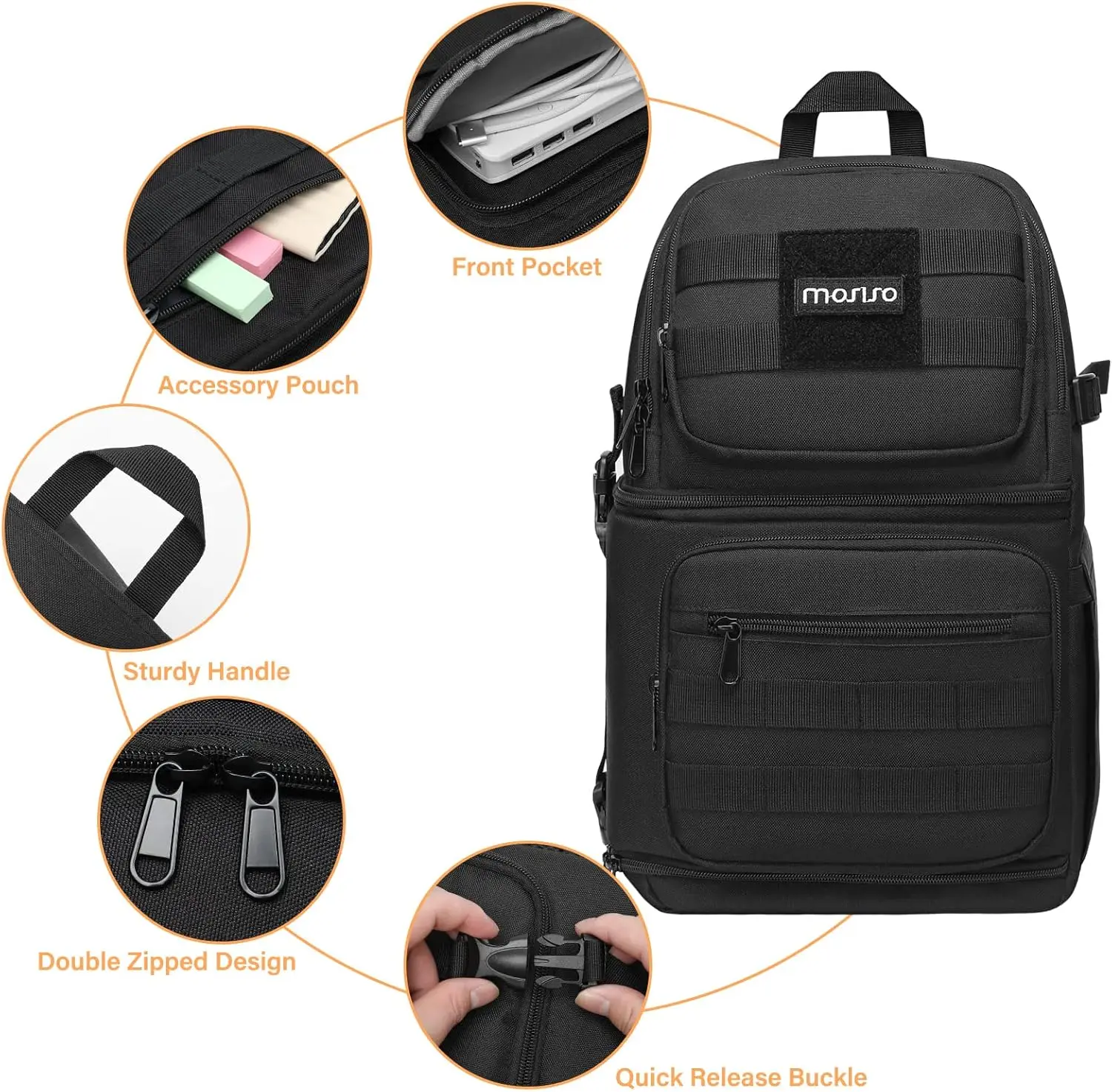MOSISO DSLR/SLR/Mirrorless Tactical Camera Crossbody Bag Case Photography Slingpack with Tripod Holder&Removable Modular Inserts