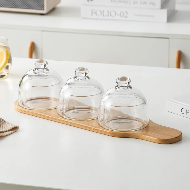 

Transparent Glass Dessert Bowl Set Coffee Aroma Lock Display Plate Snack Fruit Basket Pure Handmade round Microwave Safe