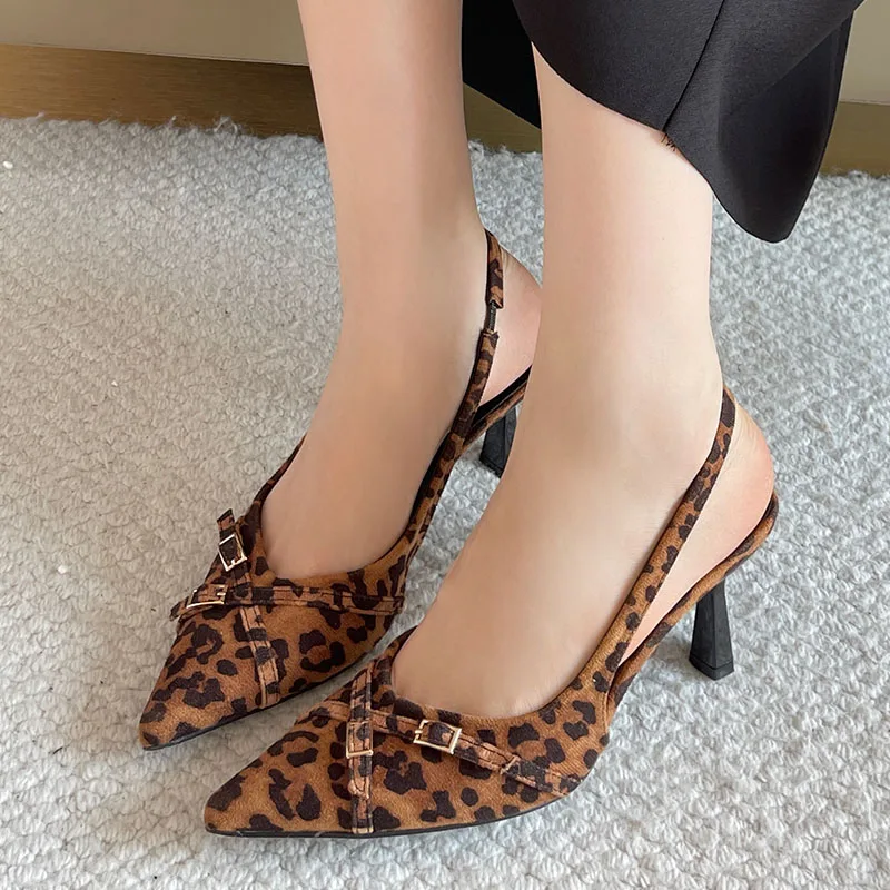 Fashion Pointed Toe Footwear Pumps Ladies High Heels Shoes Female Slingbacks Women Medium Heels Shoes Sandals Big Size 43
