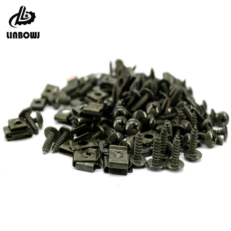 100 Sets M4 M5 Motorcycle Car Scooter ATV Moped Ebike Plastic Cover Metal RetainerSelf-tapping Screw and Clips 4.2mm 4.8mm Screw