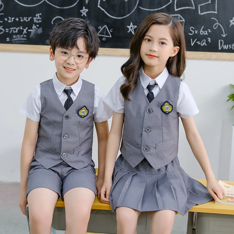 Kid's British Style School Uniform Boys Girls Photograph Suit Children's kindergarten Graduation Vest Pants/Skirt Clothing Sets