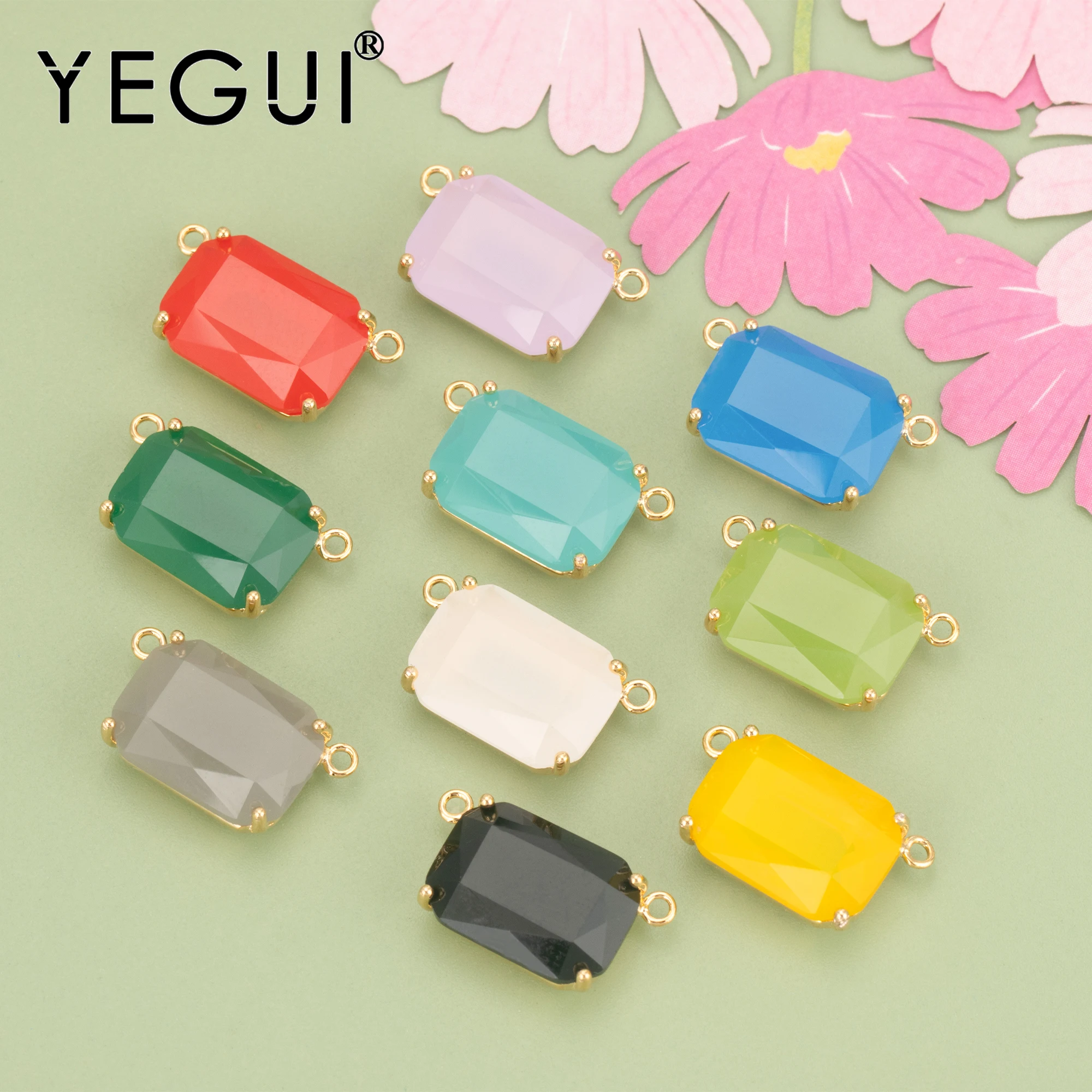 YEGUI MB08,jewelry accessorie,nickel free,18k gold plated,copper,glass,charms,square,jewelry making,diy pendants,6pcs/lot