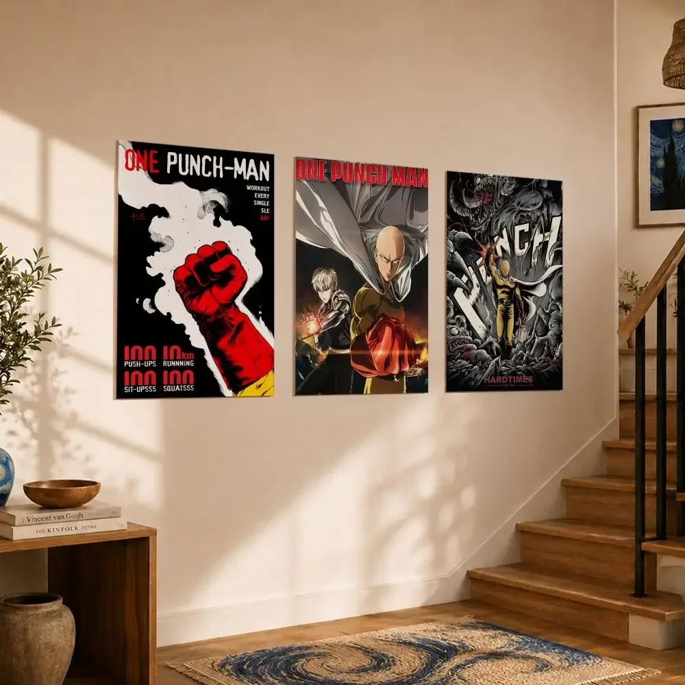 Durable Anime O-One-Punch ManS Poster Vintage Retro Anime Poster Stickers Peel and Stick Wall Art Home Decor - view 3