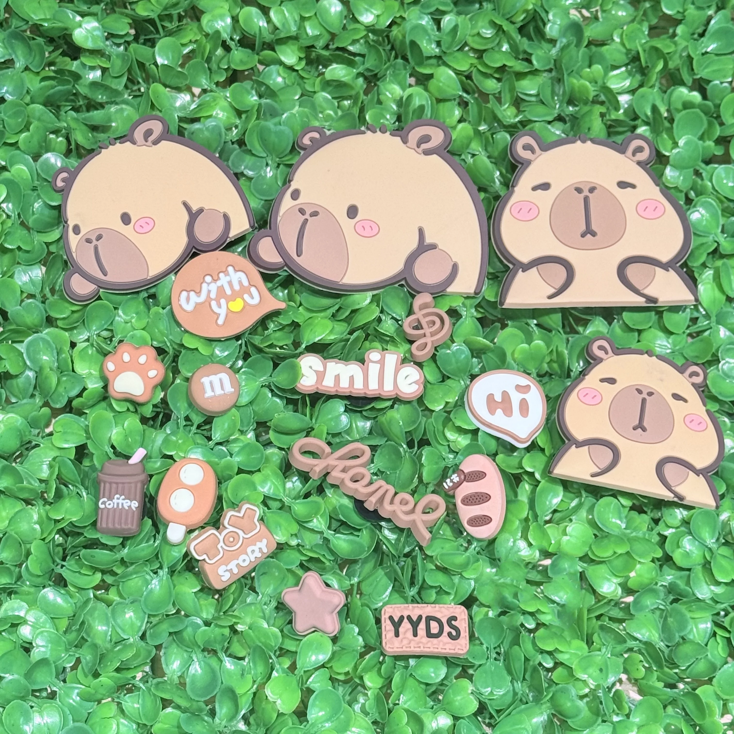 

1-17PCS Miniso Disney Cartoon Toy Story Capybara Coffee Bread Ice Cream PVC Shoe Charms Garden Shoes Ornaments Accessories