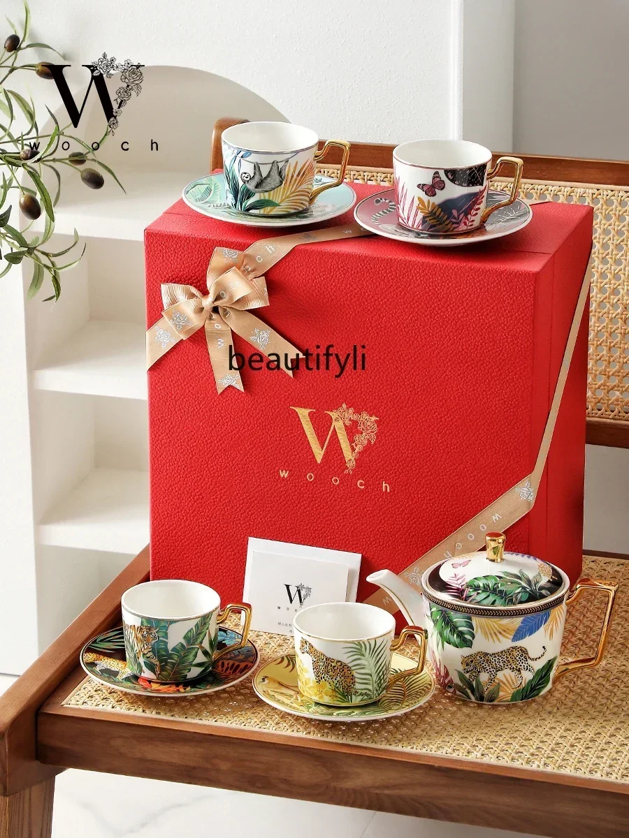 Rainforest Secret Realm 4 cups and saucers 1 pot gift box light luxury high-end coffee cup for housewarming Teachers' Day