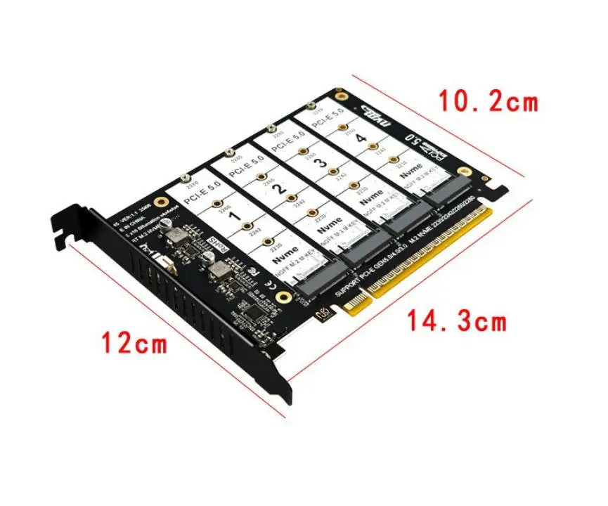Elevate Your PC Performance PCIE5.0 X16 to 4 Port NVME Adapter for Multiple M.2 SSD Sizes from 2230 to 2280