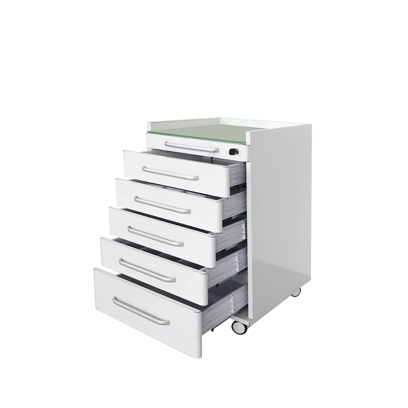 5 drawer side cabinets, aluminum pull-brake wheels, heat-resistant tempered glass desktop