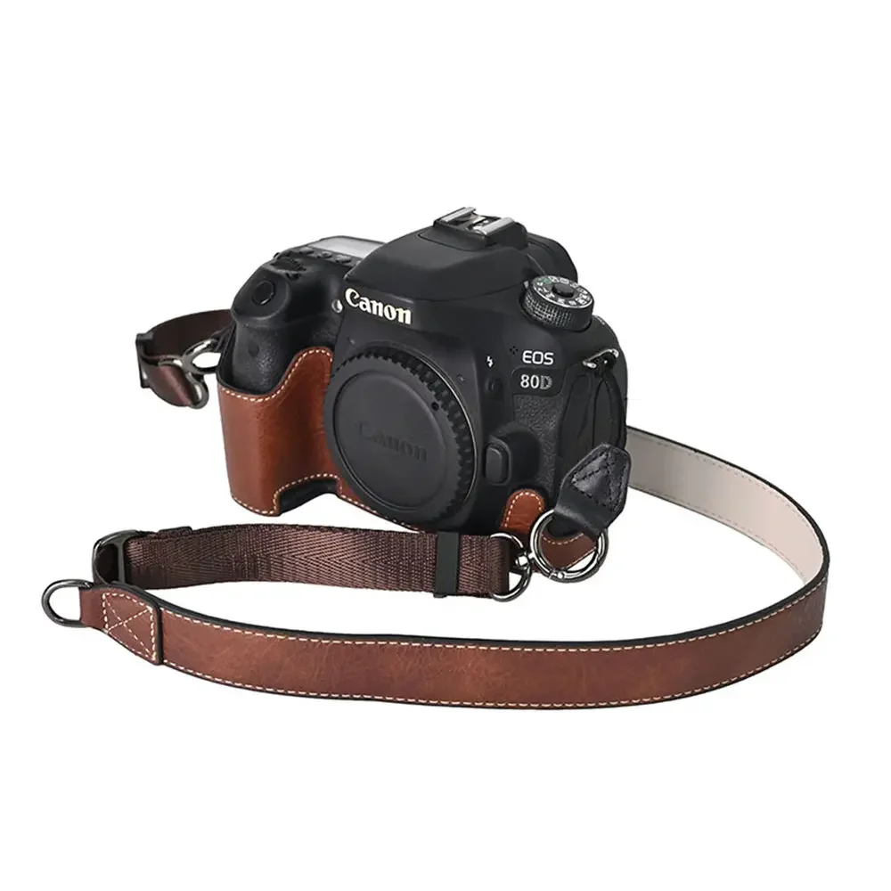 

Camera Half Case PU Leather for Canon EOS 60D 70D 80D 90D Bottom Opening Magnetic Cover With Shoulder Strap