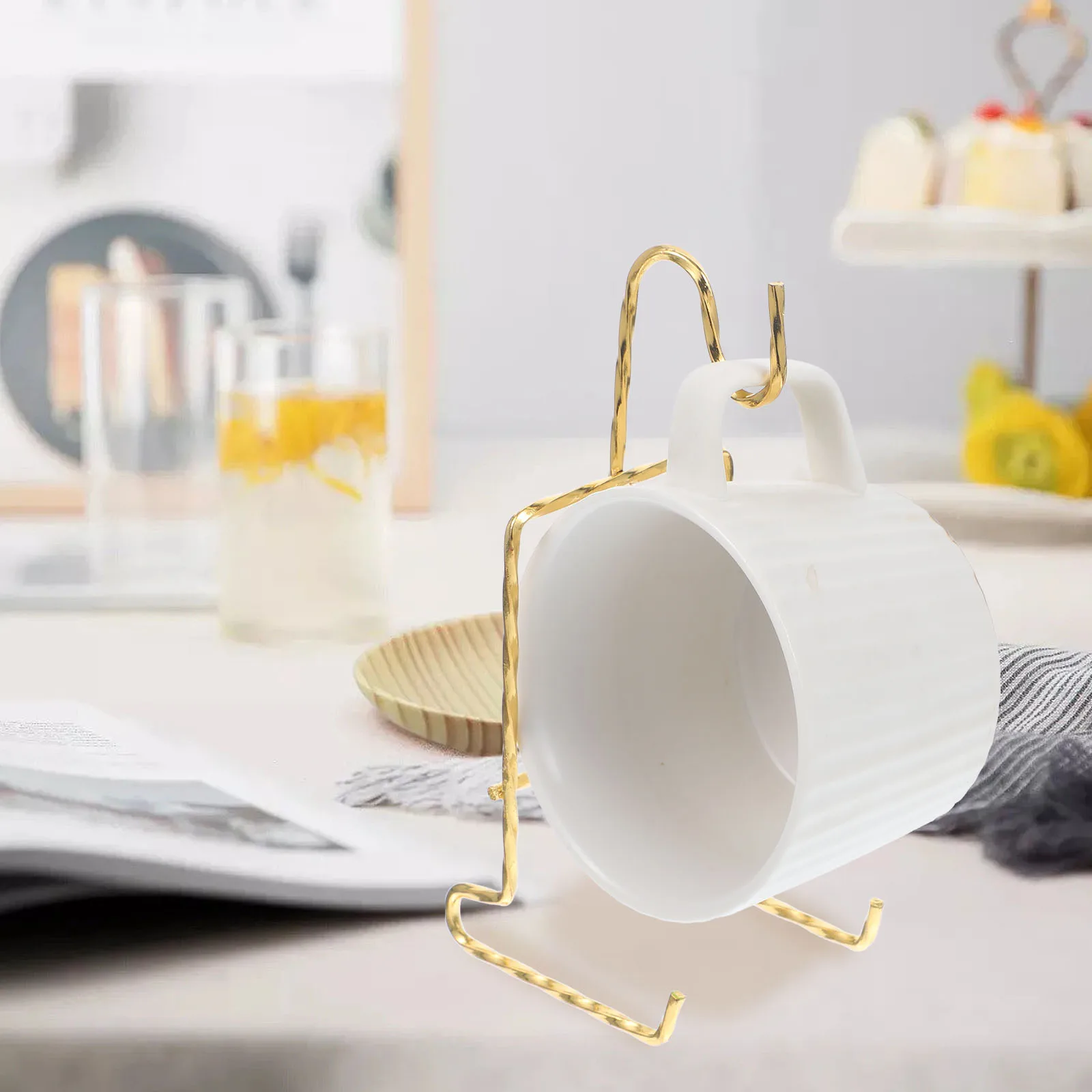 

2pcs Gold Plated Ceramic Cup Drain Rack Iron Display St for Mugs Plates Dishes Storage Home Office Restaurant Decor Cup St Plate