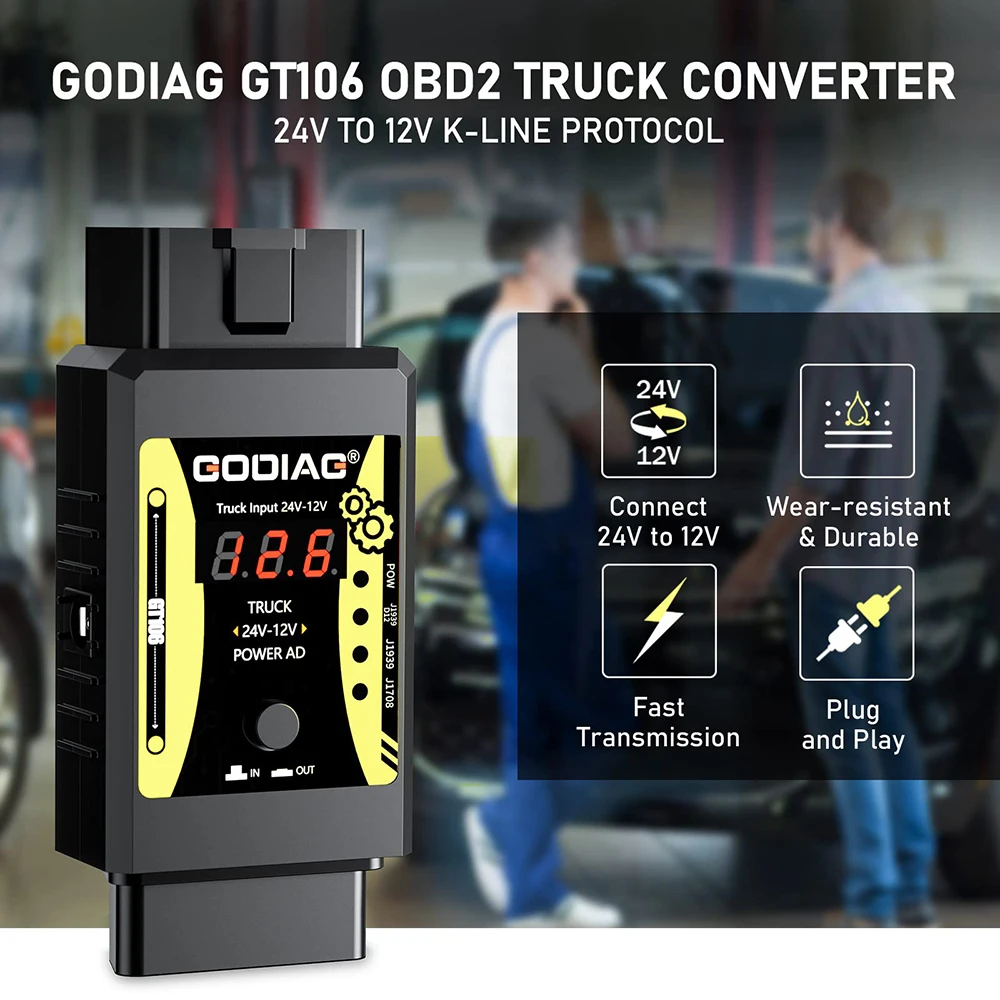 New Godiag GT106 24V to 12V Heavy Duty Truck Adapter for X431 for Truck Converter Heavy Duty Vehicles Diagnosis Support ThinkCar