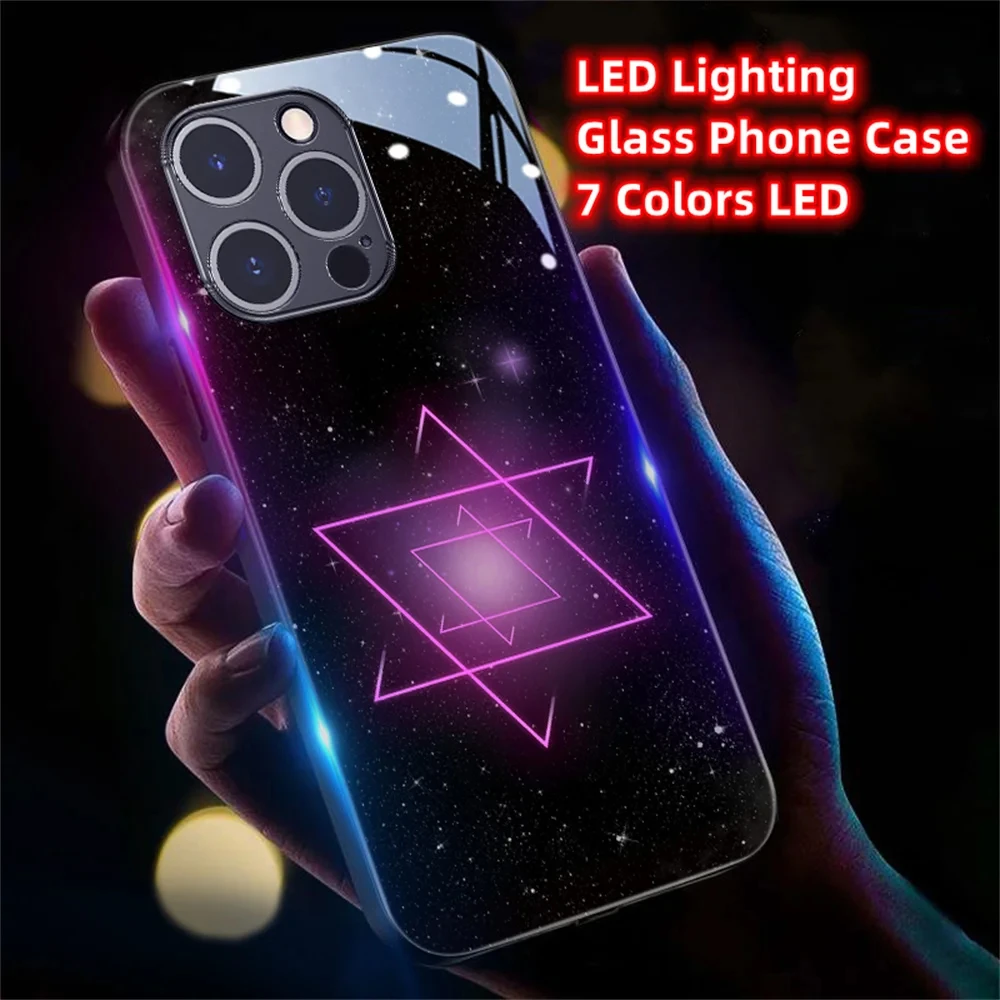 

Evil Magic Circle LED Light Glow Luminous Glass Phone Case For iPhone 15 14 13 12 11 Pro Max XR XS Plus 6 7 8 SE2020