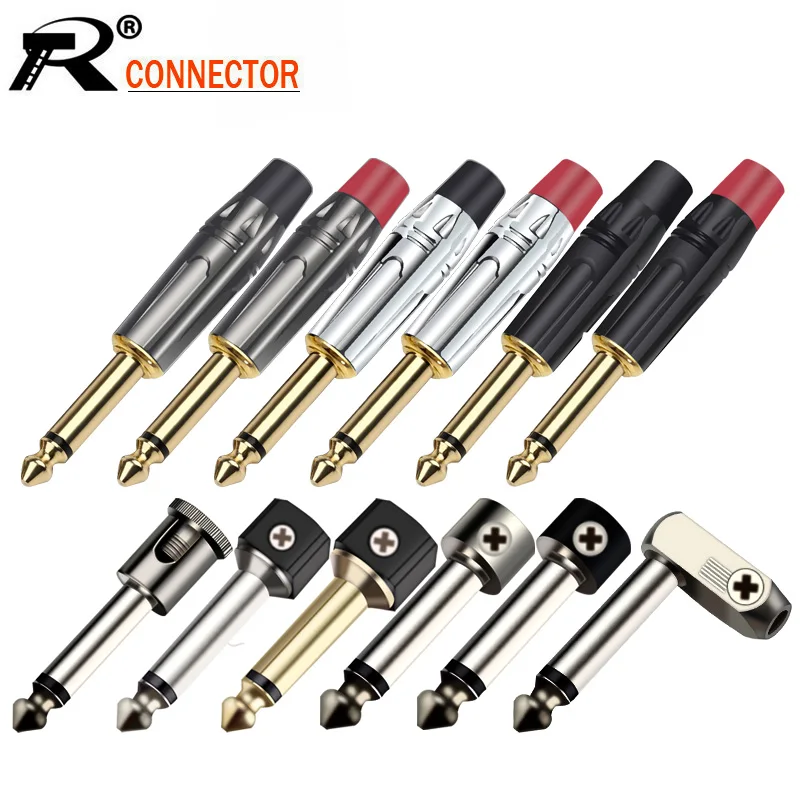 Conector mono macho plugue fio, Jack estéreo, microfone, microfone, plugue de 6,3mm, conector de áudio, fábrica atacado, 10pcs, lote