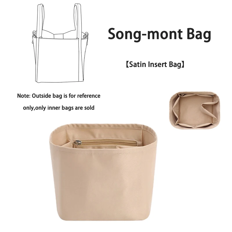 EverToner Fits For  Song-mant Basket Bag Organizer Insert Makeup Bag Waterproof Satin Light inner bag