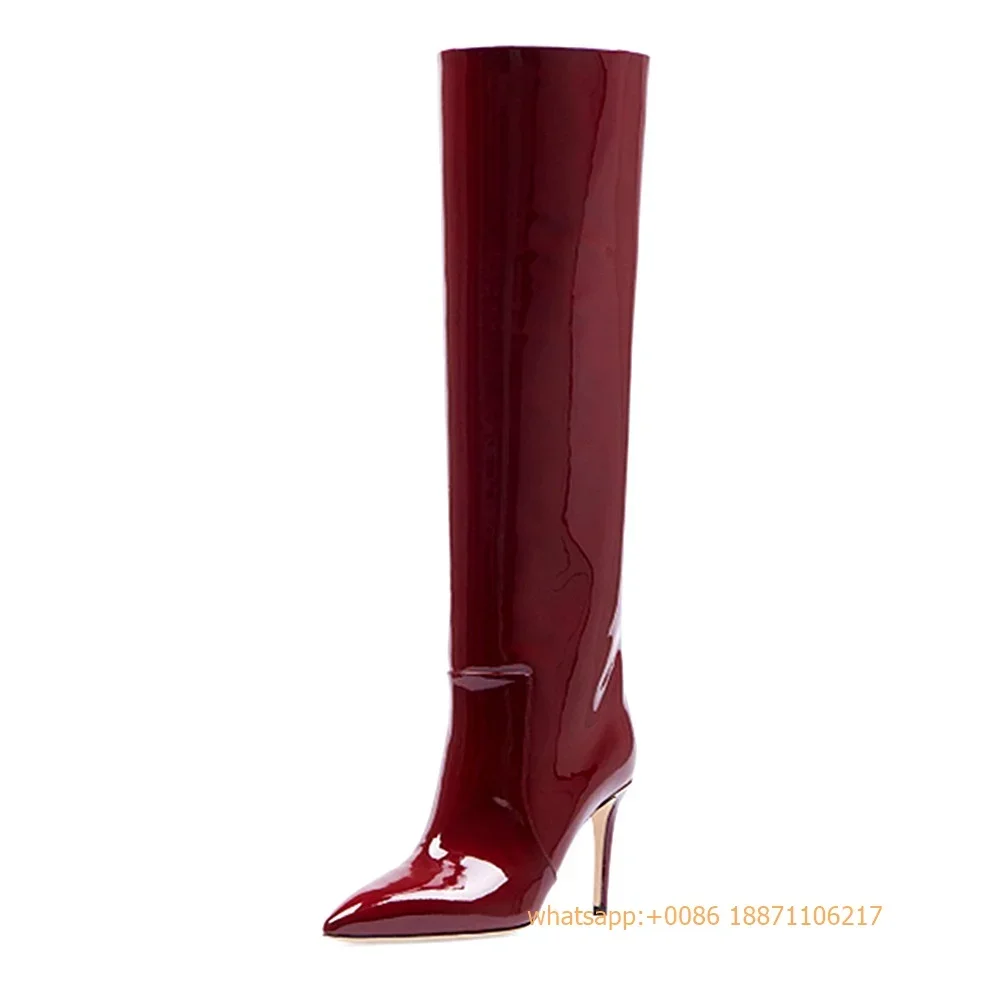 

Sexy Patent Leather Women's Boots 2024 New Pointed Fashion Party Casual Long Boots Street Stage Catwalk Stiletto Knee-High Boots