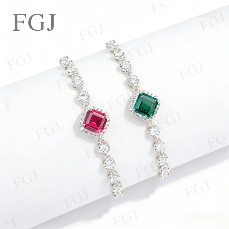 Asscher Bracelet 8x8mm Lab Grown Ruby/Columbia Gemstone VVS1 Luxury Jewelry For Women Birthday Christmas Party Daily Outfit Wear