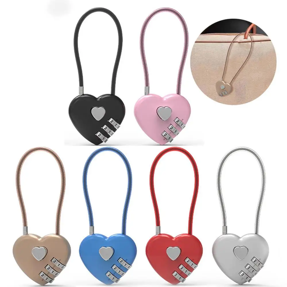 Cute Love Heart Password Lock for Travel Luggage Case Changeable Lock Round Wire Rope Mini Code Lock