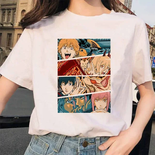 Manga Pochita Makima shirt for Women Japanese Anime Chainsaw Man T-shirt Unisex Funny Cartoon Graphic Tee Short Sleeve Summer