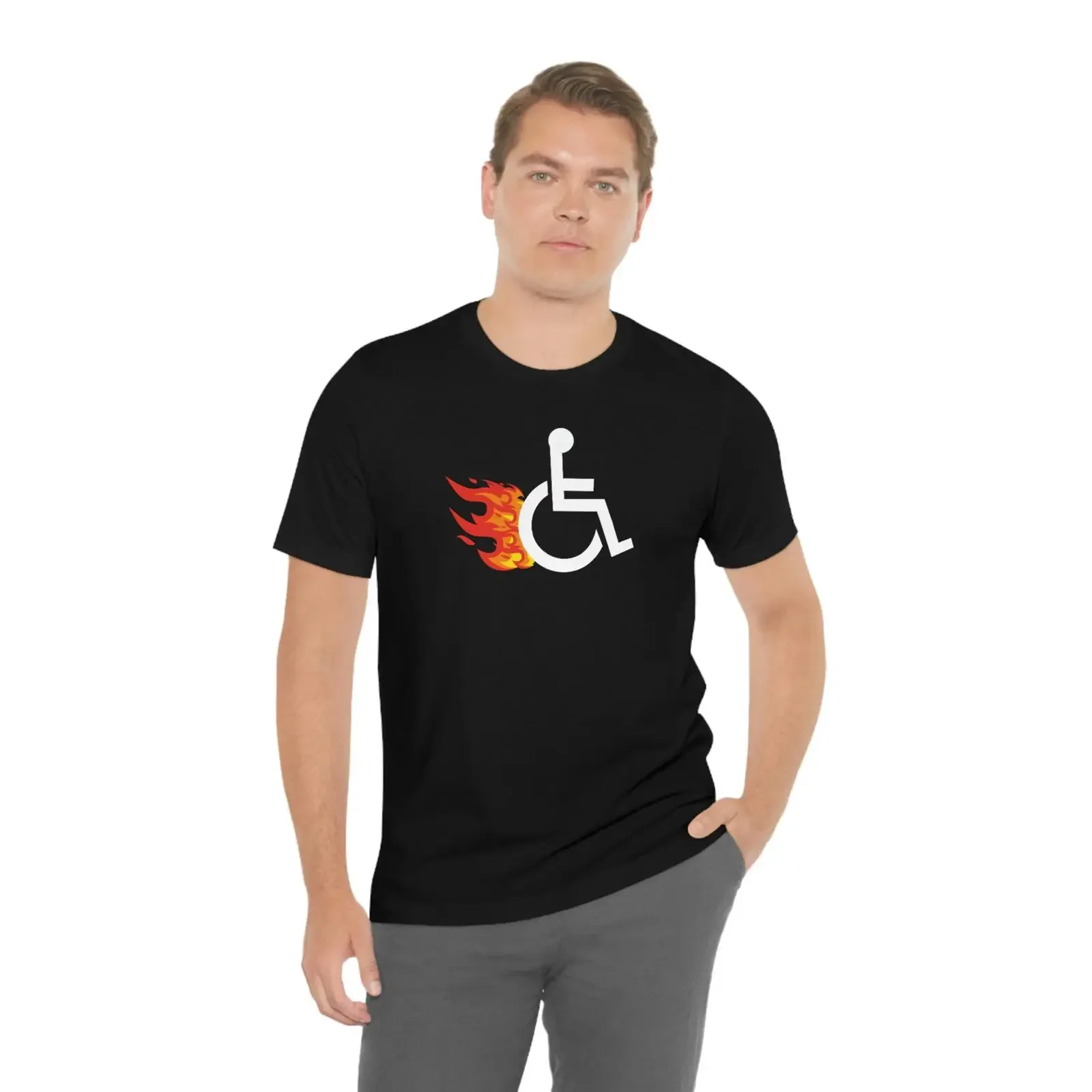 Funny Flaming Wheelchair Humor T Shirt Disability Themed for Men vintage Washed Unisex fashion Comfortable Stretched Stylish