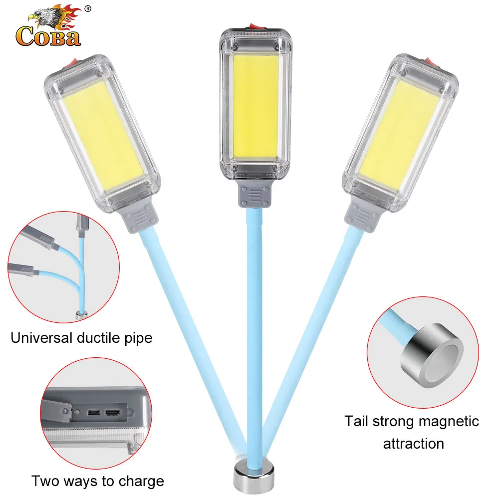 CoBa USB Rechargeable Work Light For Working on Vehicle Magnetic COB LED Flashligh Camping Torcht Lanterna Hanging Lamp